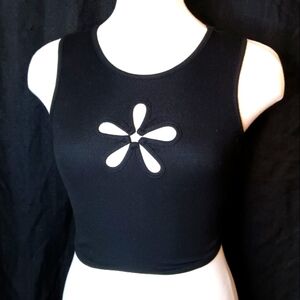Flower Cut Out Black Tank